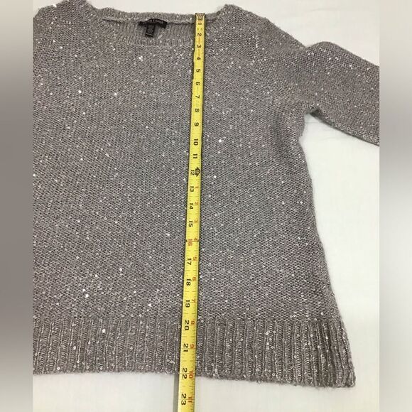 Eileen Fisher Gray Sequin Crew Neck Sweater  Long Sleeve Size Medium Petite - Picture 12 of 13